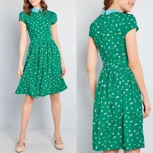 ModCloth Original Take Bug Insect Print Green Collared Dress